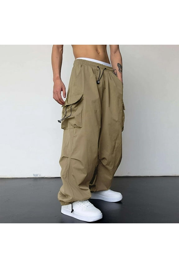 Leesechin Men's Baggy Cargo Pants Trendy Casual Parachute Pant Loose Fit Harem Joggers with Pockets for Streetwear