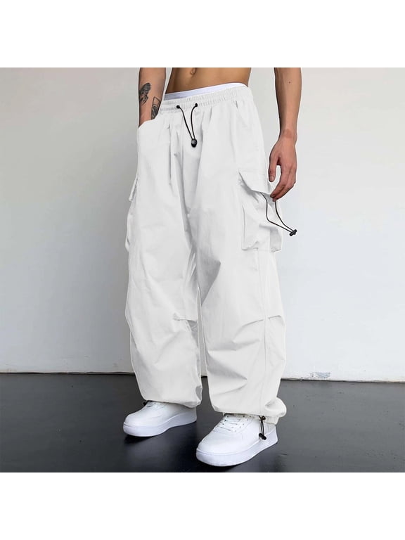Men's Baggy Cargo Pants Trendy Casual Parachute Pant Loose Fit Harem Joggers with Pockets for Streetwear
