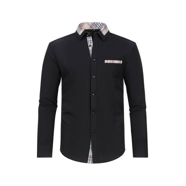 Leesechin Men's Banded Collar Long Sleeve Solid Color Casual Button Down Shirts with Pocket