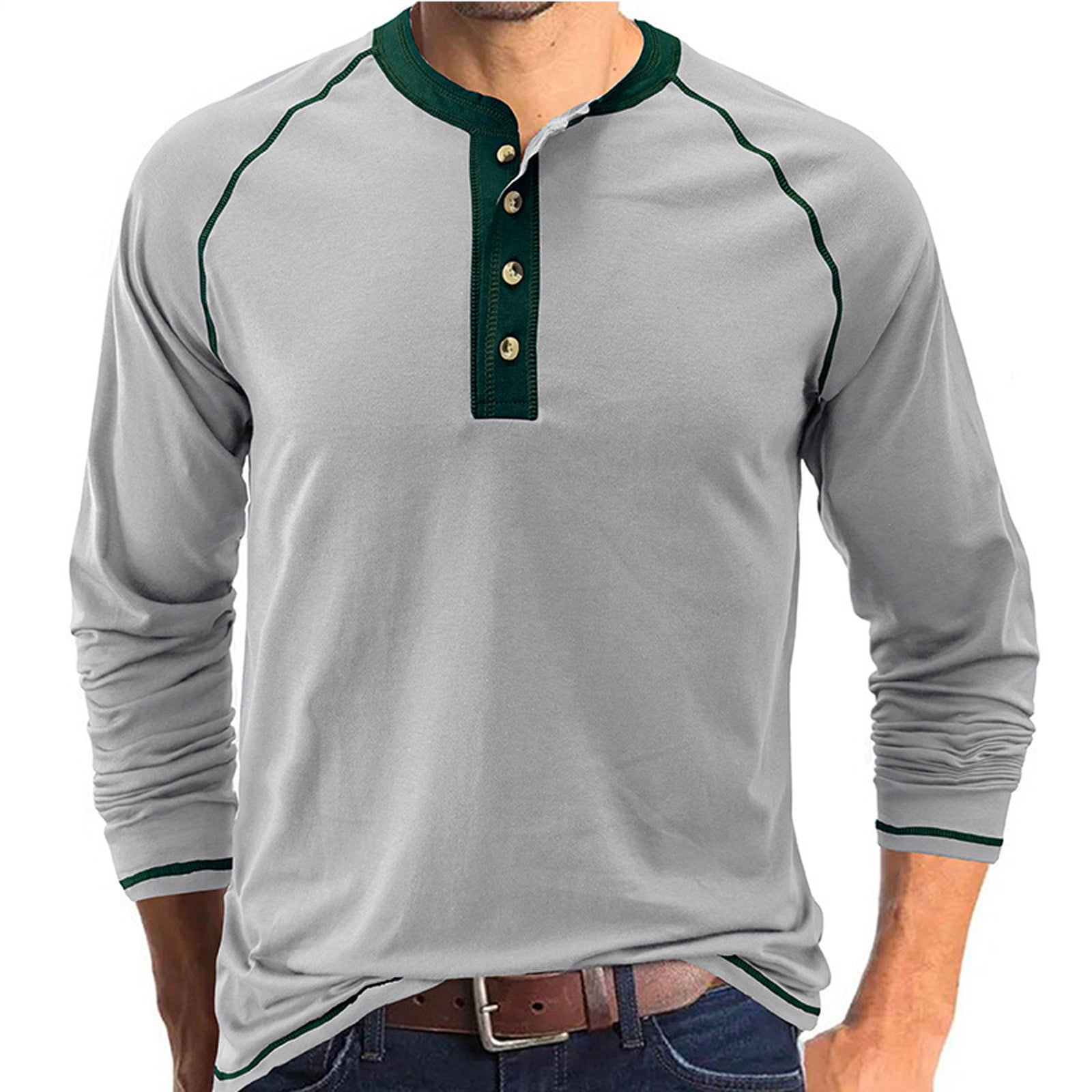Leesechin Men's Big and Tall Pullover Button Long Sleeve Bottoming ...