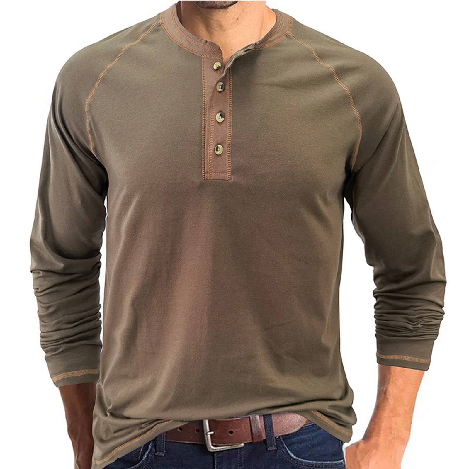 Leesechin Men's Big and Tall Pullover Button Long Sleeve Bottoming ...
