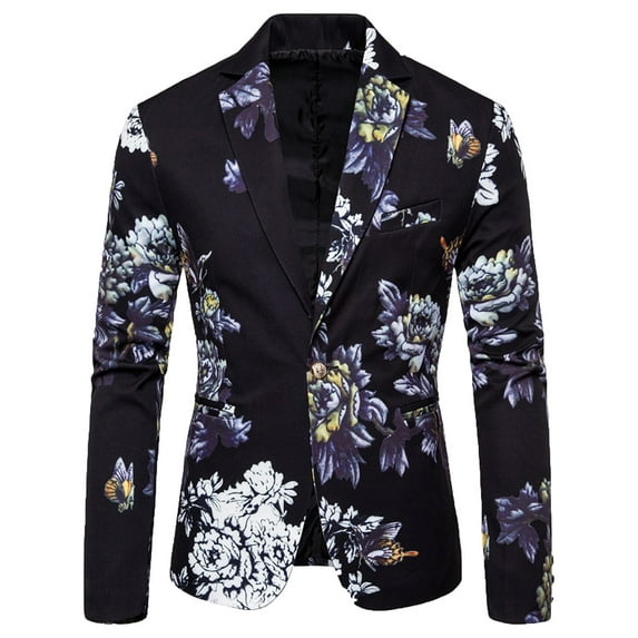 Leesechin Men’s Big and Tall Suit Jacket Button Floral Blazer Performance Blazer Men's Long Sleeve Lapel Blazer Black 2XL