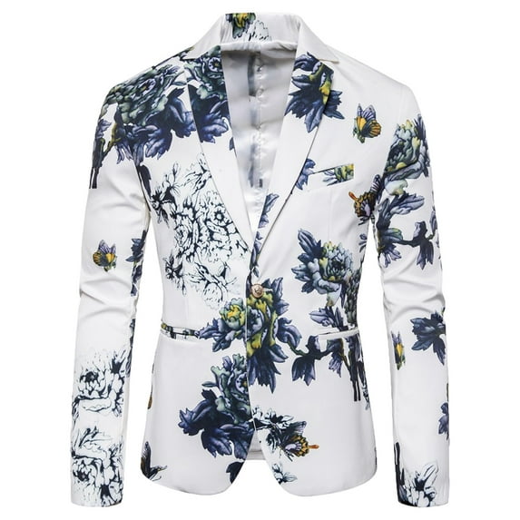 Leesechin Men’s Big and Tall Suit Jacket Button Floral Blazer Performance Blazer Men's Long Sleeve Lapel Blazer White XL