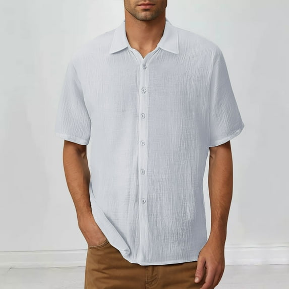 Leesechin Men's Button Down Short Sleeve Shirt Casual Cotton Summer Beach Linen Wedding Shirts with Pocket