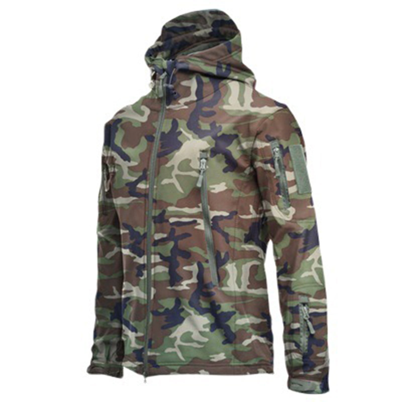 Leesechin Men's Camo Quiet Hunting Jacket Waterproof Softshell Fleece Lined Camouflage Outdoor Hiking Fishing Coat