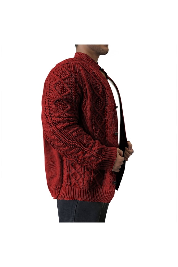 Men's Cardigan Sweater Wool Blend Cable Knit V Neck Buttons Cardigan with Pockets