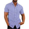 thumbnail image 1 of Leesechin Men's Casual Long Short Sleeve Button-Down Shirts Striped Cotton Dress Shirt with Pocket, 1 of 9