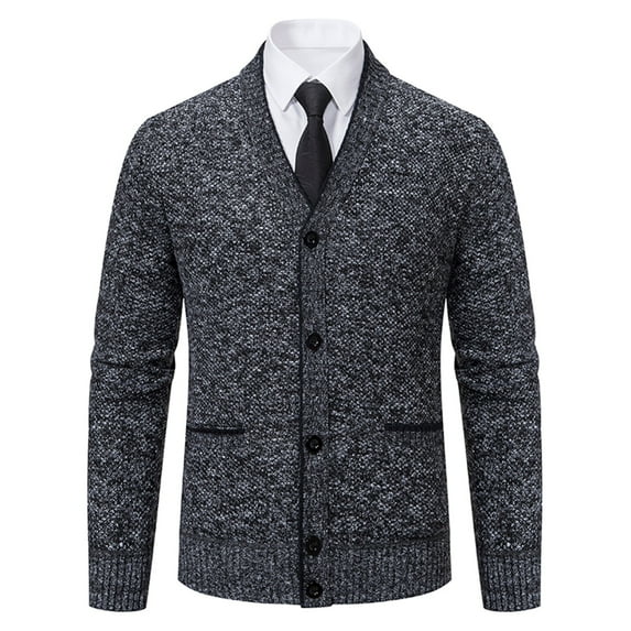 Leesechin Men's Casual Long Sleeve Shawl Collar Buttons Down Cable Knit Cardigan Sweater with Pockets