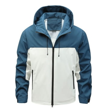Leesechin Men's Casual Sports Hooded Jacket Loose Collar Color Blocked Jacket