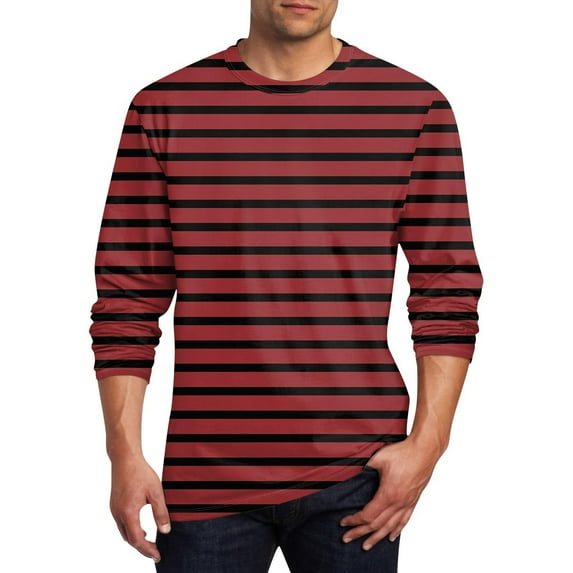 Leesechin Men's Casual Striped Graphic Tees Long Sleeve Round Neck T Shirt Tops Pullover