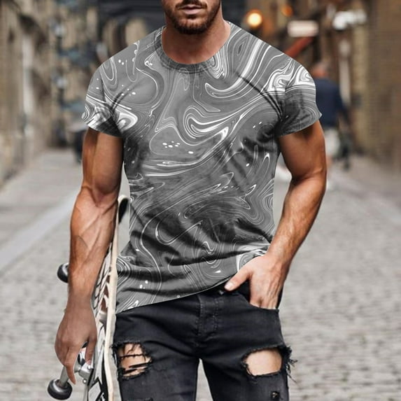 Leesechin Men's Casual Tie Dye T-Shirts Short Sleeve Round Neck Graphic Tee Tee Shirts Gray XL