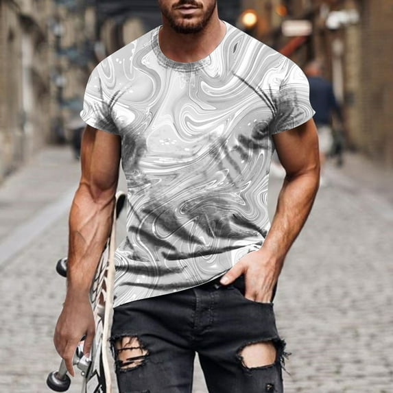 Leesechin Men's Casual Tie Dye T-Shirts Short Sleeve Round Neck Graphic Tee Tee Shirts White M