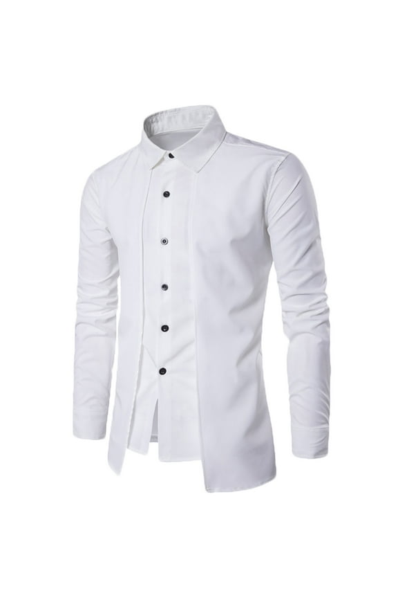 Men's Clothing Men's Personalized Double Breasted Fake Two-Piece Long Sleeved Shirt Men's Korean Version Shirt