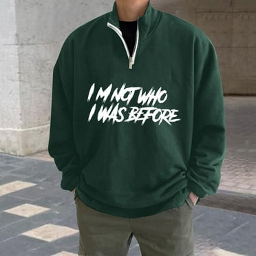 Leesechin Men's Colorblock Letter Quarter Zip Long Sleeve Collar Thermal Sweatshirt Pullover