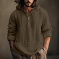 thumbnail image 1 of Leesechin Men's Cotton Linen Hoodies Casual Button Down Long Sleeve Hooded Shirt Beach Hippie T shirt, 1 of 6
