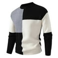 thumbnail image 1 of Leesechin Men's Crewneck Sweaters Warm Color Patchwork Striped Pullover Long Sleeve Stretch Knitted Swearter Fall and Winter Wear, 1 of 2