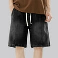 thumbnail image 1 of Leesechin Men's Drawstring Elastic Waist Flap Pocket Straight Cargo Jean Denim Shorts, 1 of 8