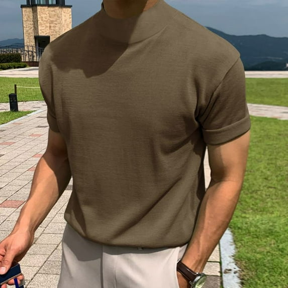 Leesechin Men's Fashion Shirts Short Sleeve Mock Turtleneck T-Shirts Casual Undershirt Tops