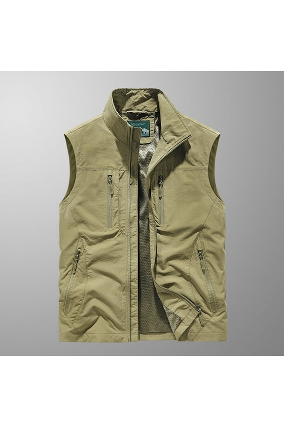 Men's Fishing Vest Casual Utility Travel Safari Cargo Outdoor Work Photo Fly Vest Jacket with Multi Pockets