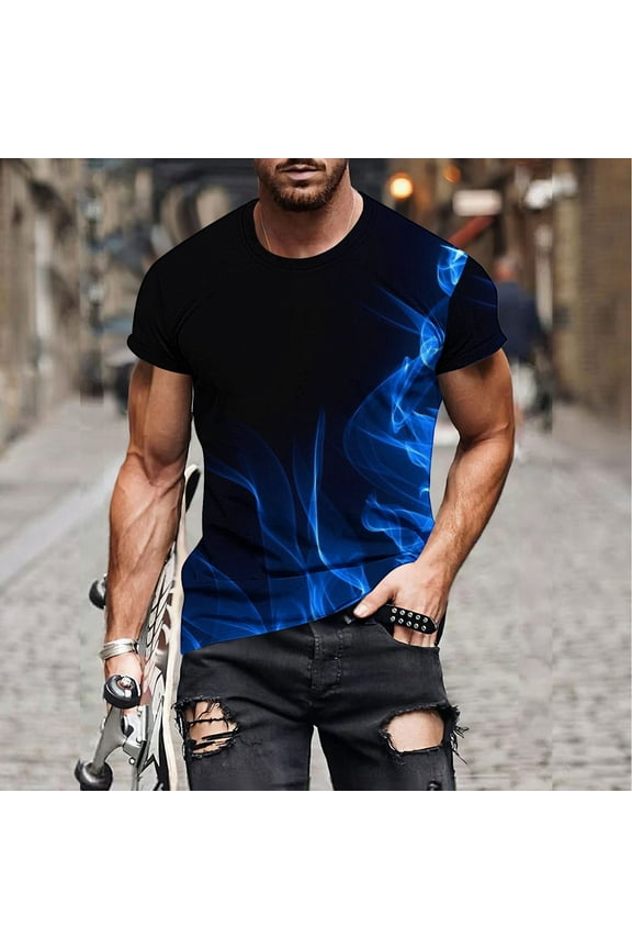 Men's Flames Graphic Print T Shirt Short Sleeve Round Neck Tees Basic Classic T Shirts Casual Tops