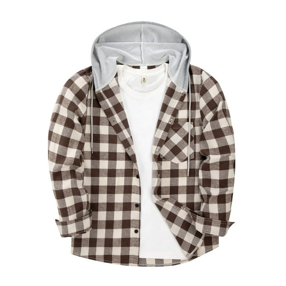 Leesechin Men's Flannel Hoodie Shirts Casual Button Down Plaid Shirt Jackets for Men Long Sleeve Stylish Hooded with Pocket