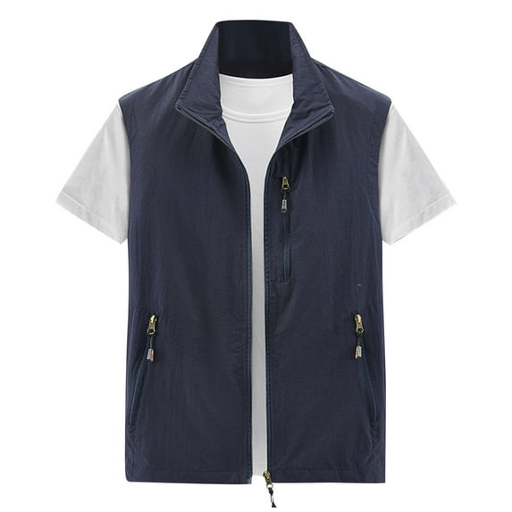 Leesechin Men's Full-Zip Cargo Vest Causal Sleeveless Jacket Spring Summer Denim Coat Outerwear Vests for Hiking Golf