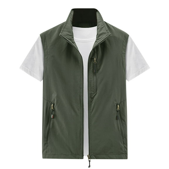 Leesechin Men's Full-Zip Cargo Vest Causal Sleeveless Jacket Spring Summer Denim Coat Outerwear Vests for Hiking Golf