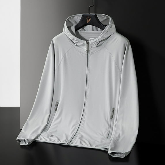 Leesechin Men's Full Zip UPF 50+ Light Jacket hooded sun Protection Cooling Long Sleeve Shirts with Pockets