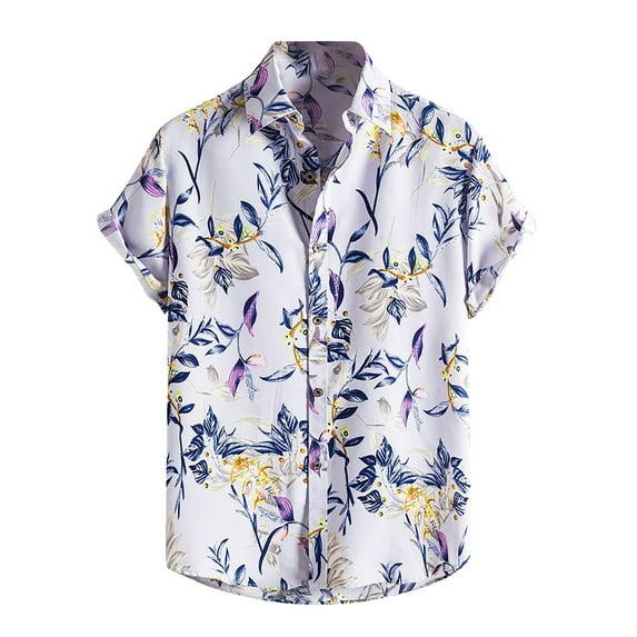 Leesechin Men's Hawaiian Shirts Big and Tall Party Shirts Short Sleeves Printed Button Down Summer Beach Shirts Tops on Clearance