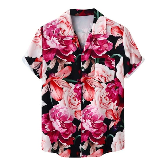 Leesechin Men's Hawaiian Shirts Big and Tall Party Shirts Short Sleeves Printed Button Down Summer Beach Shirts Tops on Clearance