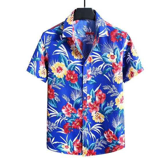 Leesechin Men's Hawaiian Shirts Short Sleeve Casual Floral Button Down Tropical Shirt Summer Holiday Beach Aloha Hawaii Shirt Blue 4XL