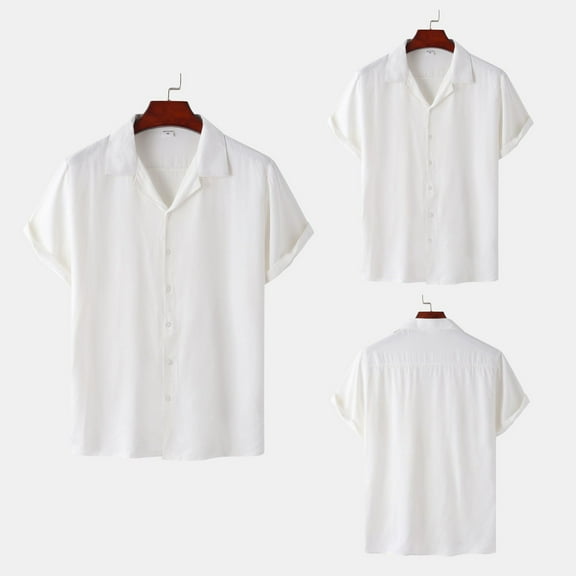 Leesechin Men's Hawaiian Solid Color Shirts Short Sleeve Button Down Tropical Summer Beach Shirts White XL