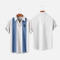 thumbnail image 1 of Leesechin Men's Hawaiian Stripe Shirts Short Sleeve Button Down Tropical Summer Beach Shirts Blue 4XL, 1 of 6