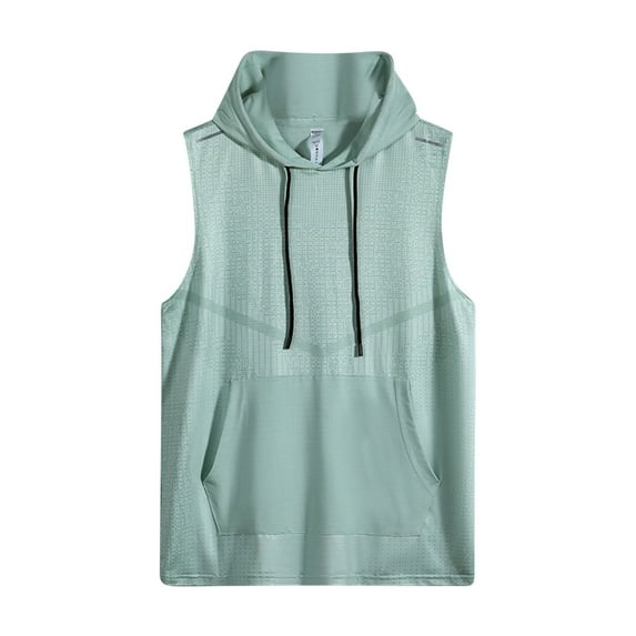 Leesechin Men's Hoodie Tank Top Sleeveless Tee Basketball Running Training Loose Round-Neck Summer Tshirt