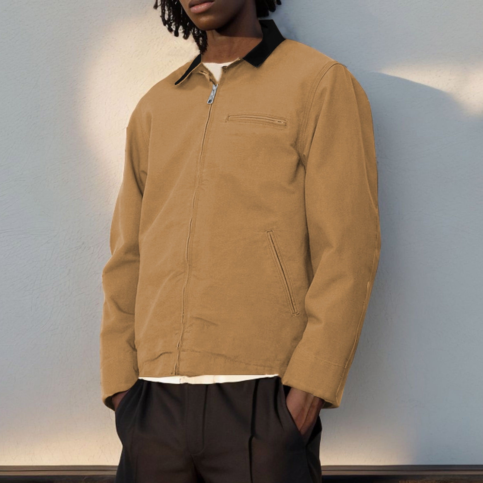 HOOMEUMY Men's Workwear Jacket Cotton Full Zip Long Sleeve