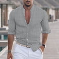 thumbnail image 1 of Leesechin Men's Linen Button Down Shirt Long Sleeve Casual Button Up Beach Summer Shirts Banded Collar, 1 of 6