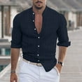 thumbnail image 1 of Leesechin Men's Linen Button Down Shirt Long Sleeve Casual Button Up Beach Summer Shirts Banded Collar, 1 of 6
