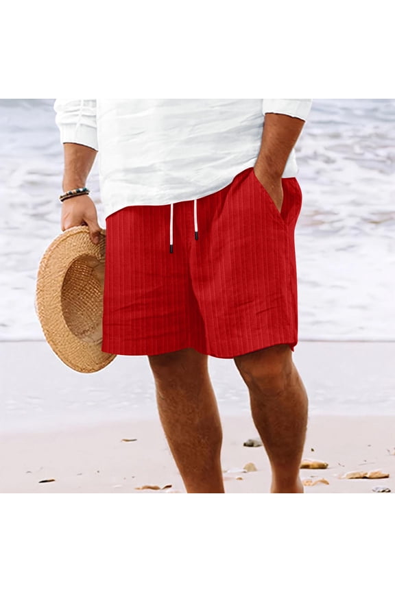 Men's Linen Casual Classic Fit 11 Inch Inseam Elastic Waist Shorts with Drawstring
