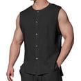thumbnail image 1 of Leesechin Men's Linen Sleeveless Shirts Button Down Beach Tank Top Basic Solid Shirt Vest with Pocket, 1 of 5