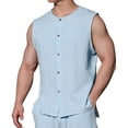 thumbnail image 1 of Leesechin Men's Linen Sleeveless Shirts Button Down Beach Tank Top Basic Solid Shirt Vest with Pocket, 1 of 4