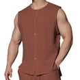 thumbnail image 1 of Leesechin Men's Linen Sleeveless Shirts Button Down Beach Tank Top Basic Solid Shirt Vest with Pocket, 1 of 5