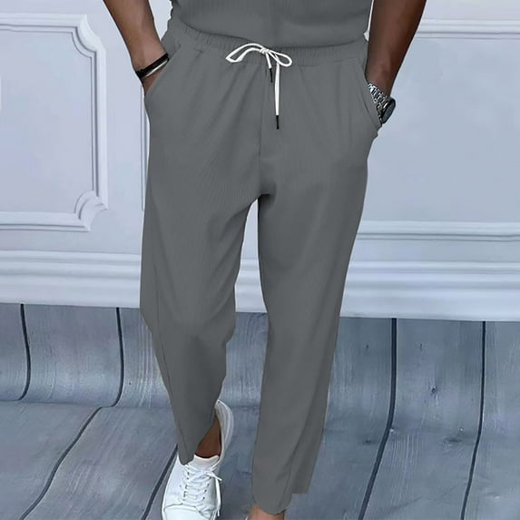 Leesechin Men's Loose Fit High Waist Corduroy Wide Leg Pants Casual Pants with Pockets