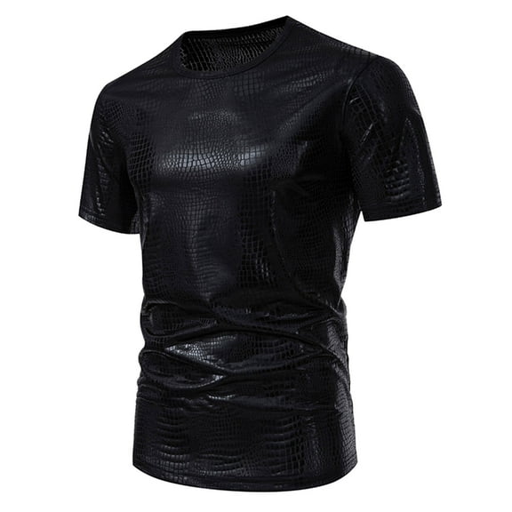 Leesechin Men's Shiny Shirts Short Sleeve Sparkly Disco Rave Hot Tops Nightclub Glitter T-Shirt Black 2XL