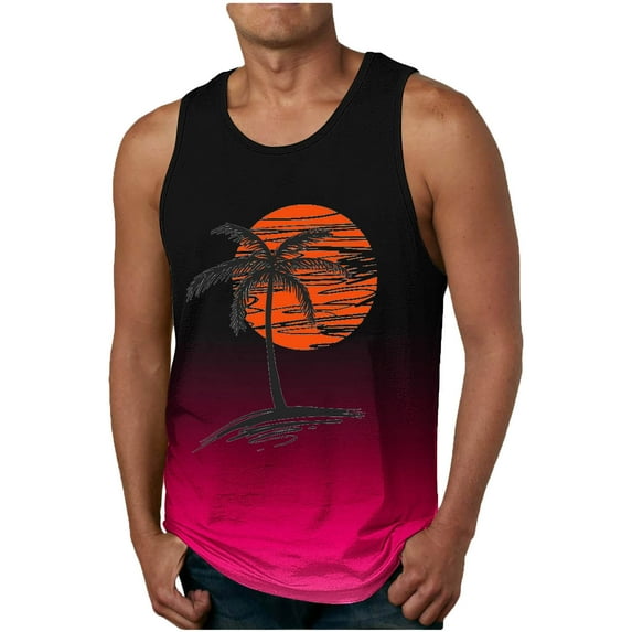 Leesechin Men's Sleeveless Tanks Casual Fashion Gradation Graphic Pullover Round Neck Sports Tank Tops