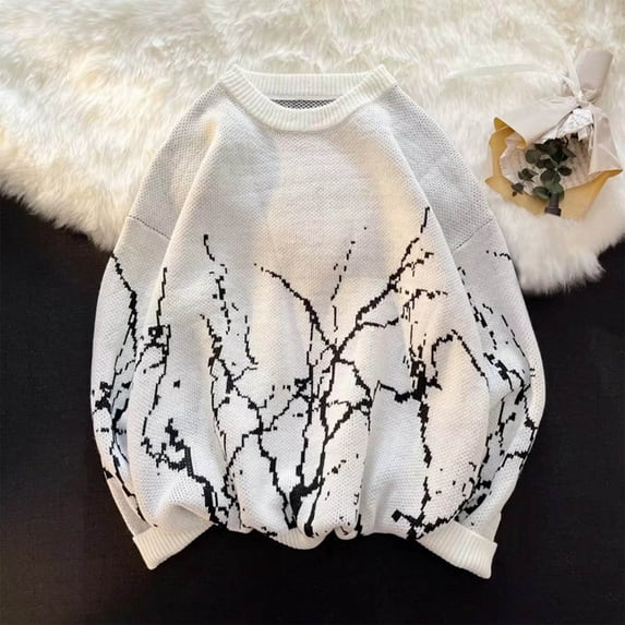 Leesechin Men' s Striped Grunge Sweater Ripped Hole Pullover Crewneck Sweater Oversized Vintage Sweater Gothic Knit Top