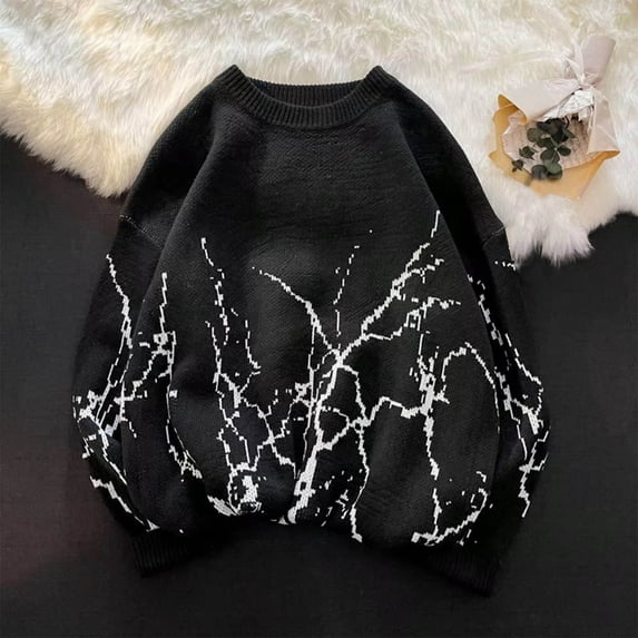 Leesechin Men' s Striped Grunge Sweater Ripped Hole Pullover Crewneck Sweater Oversized Vintage Sweater Gothic Knit Top