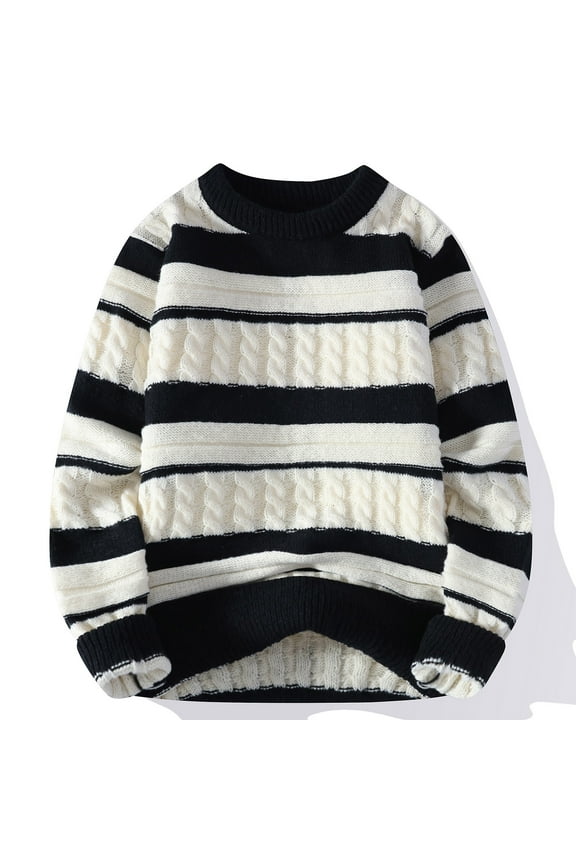 Men's Striped Pullover Sweater Colorblock Crew Neck Knit Casual Tops