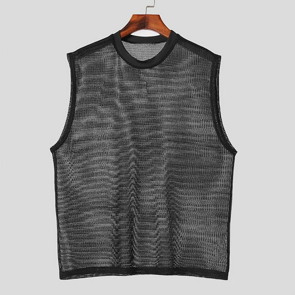 Leesechin Men's Summer Mesh Round Neck T-Shirt Loose Casual Sleeveless Tank Top