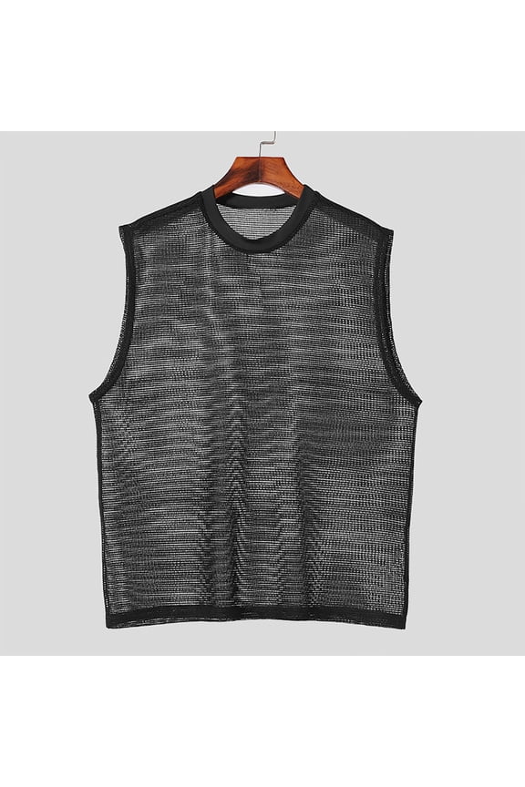 Men's Summer Mesh Round Neck T-Shirt Loose Casual Sleeveless Tank Top