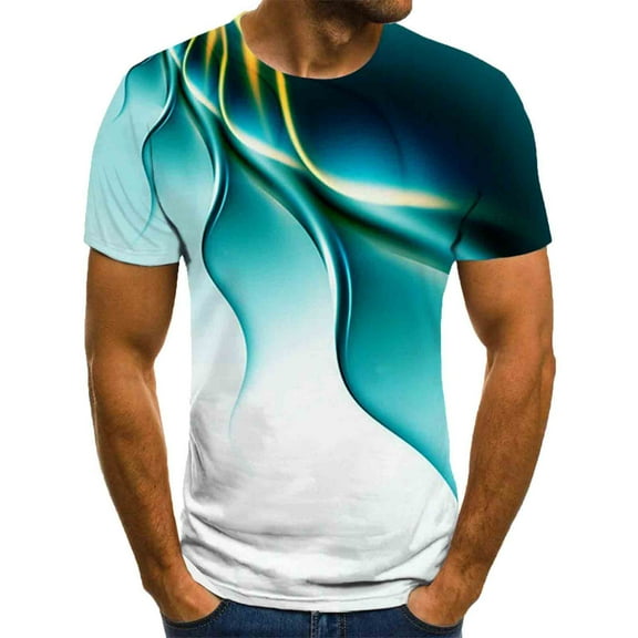 Leesechin Men's T Shirt Short Sleeve Graphic 3D Printed Crewneck Shirt Navy XL